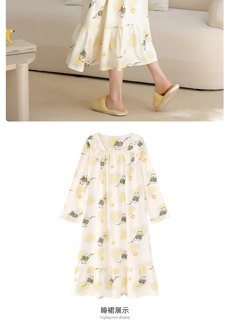 Women's Spring Autumn New Pure Cotton Long Sleeve Nightdress Casual Simple Pullover Princess Collar Wearable Outside Loose Home Dress · Wholesale · OEM · Worldwide Shipping - Detail 13