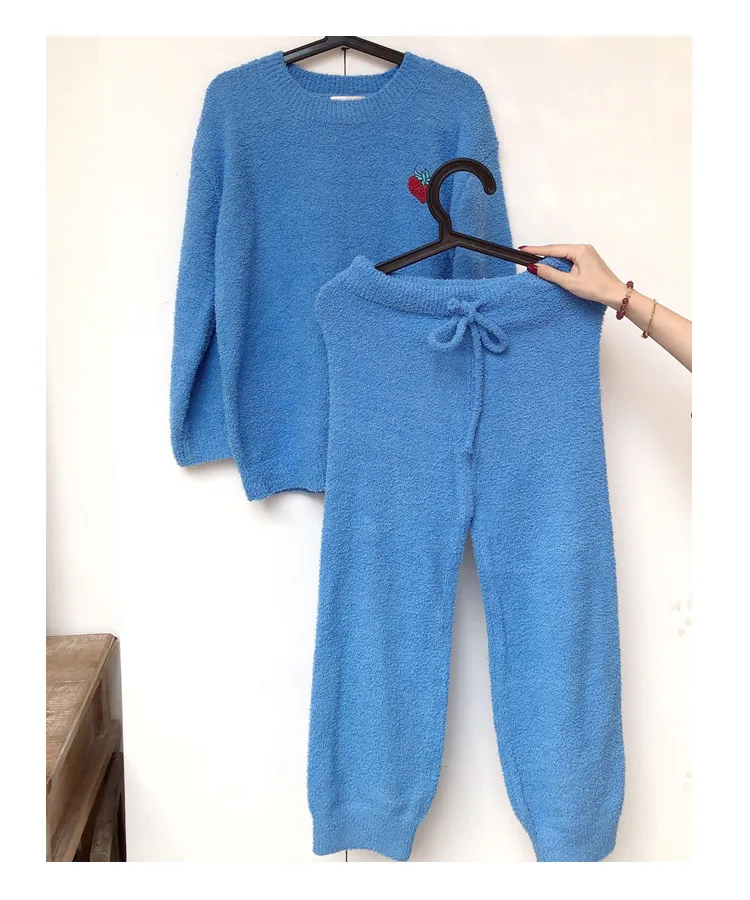 Ensemble pyjama femme demi-velours d'automne-hiver manches longues pantalon long deux pièces décontracté simple col rond pull-over vêtement d'intérieur portable à l'extérieur · Grossiste · OEM · Mondial - Detail 17