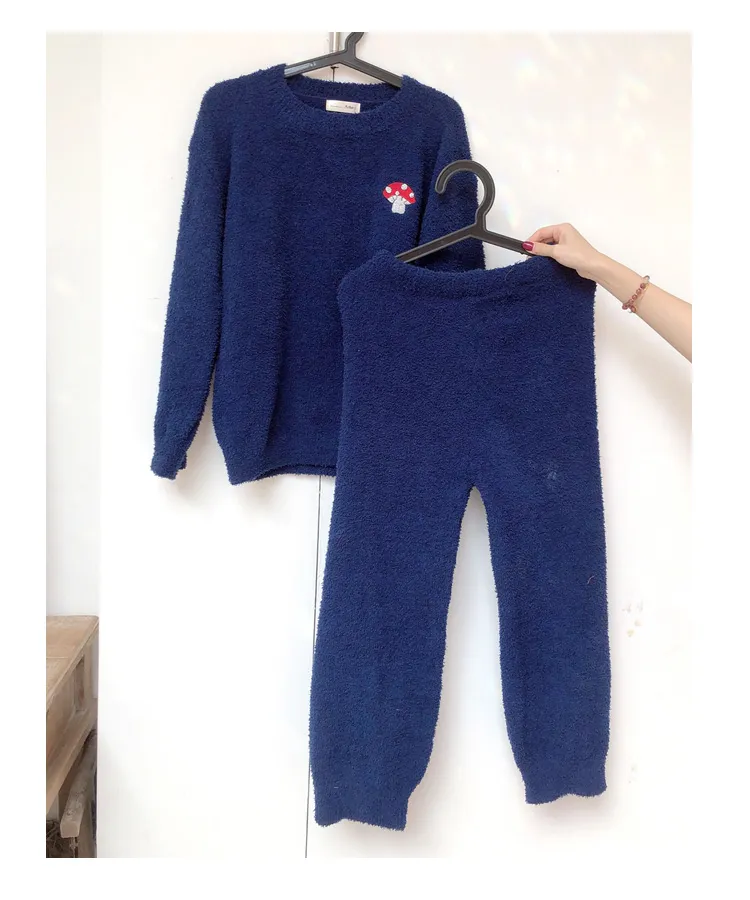 Ensemble pyjama femme demi-velours d'automne-hiver manches longues pantalon long deux pièces décontracté simple col rond pull-over vêtement d'intérieur portable à l'extérieur · Grossiste · OEM · Mondial - Detail 19