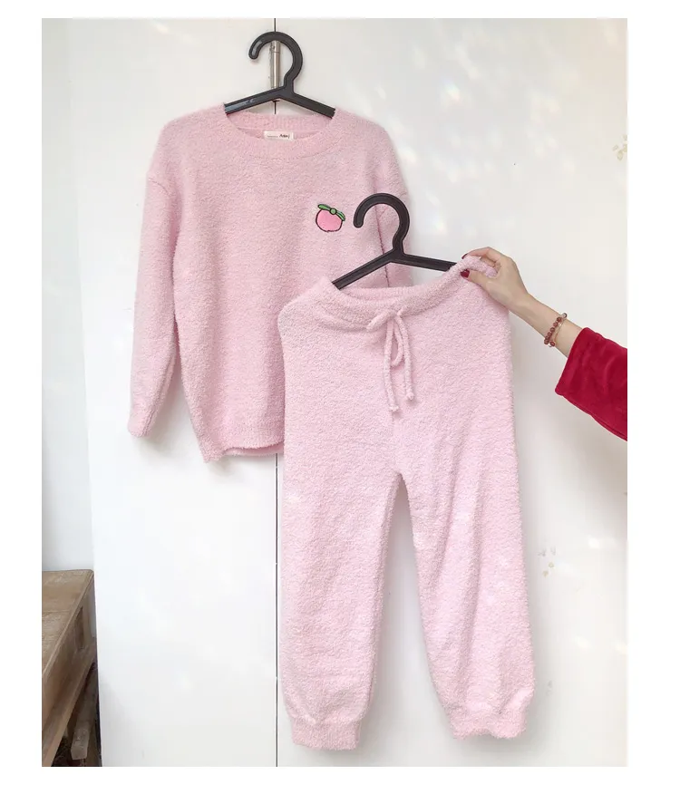 Ensemble pyjama femme demi-velours d'automne-hiver manches longues pantalon long deux pièces décontracté simple col rond pull-over vêtement d'intérieur portable à l'extérieur · Grossiste · OEM · Mondial - Detail 18
