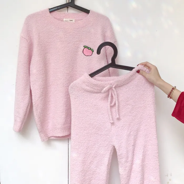 Ensemble pyjama femme demi-velours d'automne-hiver manches longues pantalon long deux pièces décontracté simple col rond pull-over vêtement d'intérieur portable à l'extérieur · Grossiste · OEM · Mondial - Detail 1