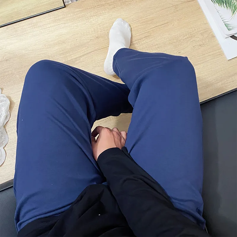 Men's Summer Pure Cotton Sleep Pants Minimalist Solid Color Casual Loungewear Thin Mid-Rise Straight Loose Home Pants Wearable Outside · Wholesale · OEM · Worldwide Shipping - View 1
