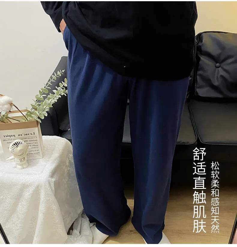 Men's Summer Pure Cotton Sleep Pants Minimalist Solid Color Casual Loungewear Thin Mid-Rise Straight Loose Home Pants Wearable Outside · Wholesale · OEM · Worldwide Shipping - Detail 8