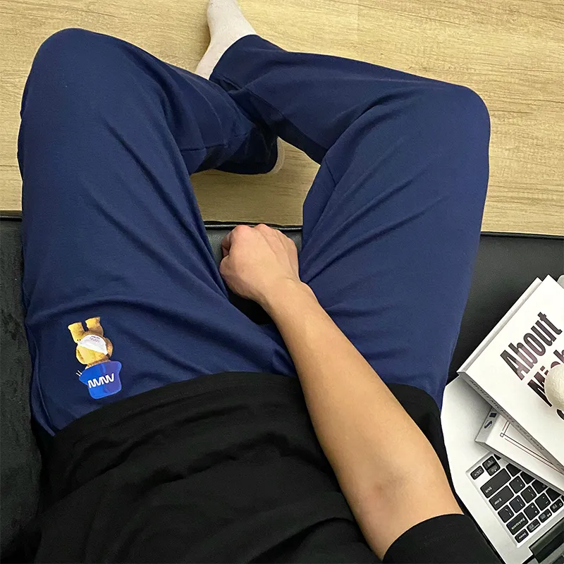 Summer Pure Cotton Men's Sleep Pants Casual Loungewear Cartoon Print Mid-Rise Thin Wearable Outside with Pockets Loose Straight-Leg Pants · Wholesale · OEM · Worldwide Shipping - View 4