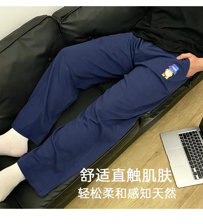 Summer Pure Cotton Men's Sleep Pants Casual Loungewear Cartoon Print Mid-Rise Thin Wearable Outside with Pockets Loose Straight-Leg Pants · Wholesale · OEM · Worldwide Shipping - Detail 9