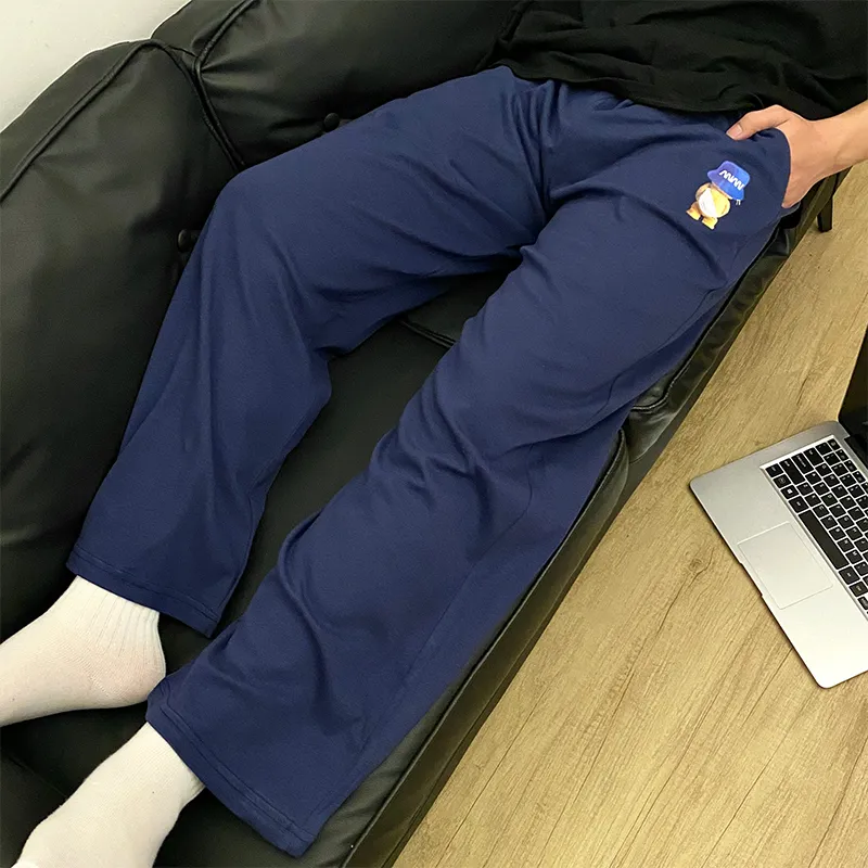 Summer Pure Cotton Men's Sleep Pants Casual Loungewear Cartoon Print Mid-Rise Thin Wearable Outside with Pockets Loose Straight-Leg Pants · Wholesale · OEM · Worldwide Shipping - View 1