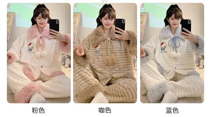 بيجامة نسائية شتوية جديدة Meifei Velvet كارديجان طقم كوري فضفاض مقاس كبير 110كجم قابلة للارتداء ملابس منزلية M-5XL · بيع بالجملة · تصنيع حسب الطلب · شحن عالمي - Detail 2
