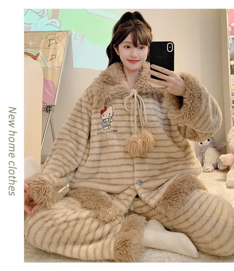 بيجامة نسائية شتوية جديدة Meifei Velvet كارديجان طقم كوري فضفاض مقاس كبير 110كجم قابلة للارتداء ملابس منزلية M-5XL · بيع بالجملة · تصنيع حسب الطلب · شحن عالمي - Detail 9