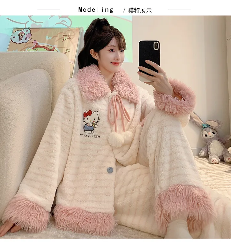 بيجامة نسائية شتوية جديدة Meifei Velvet كارديجان طقم كوري فضفاض مقاس كبير 110كجم قابلة للارتداء ملابس منزلية M-5XL · بيع بالجملة · تصنيع حسب الطلب · شحن عالمي - Detail 5