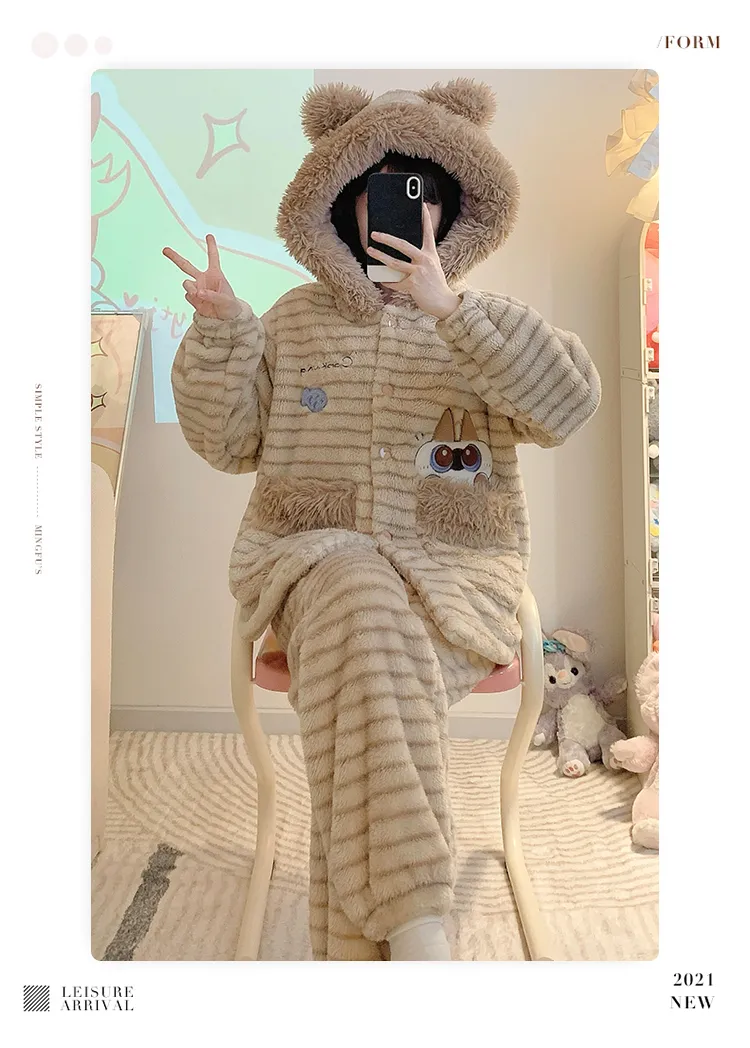 パジャマ レディース 冬 新作 美妃ベルベット カーディガン フード付き セット ゆったり 大きいサイズ 110kg 着用可能 ルームウェア M-5XL · 卸売 · OEM · 世界へ発送 - Detail 11