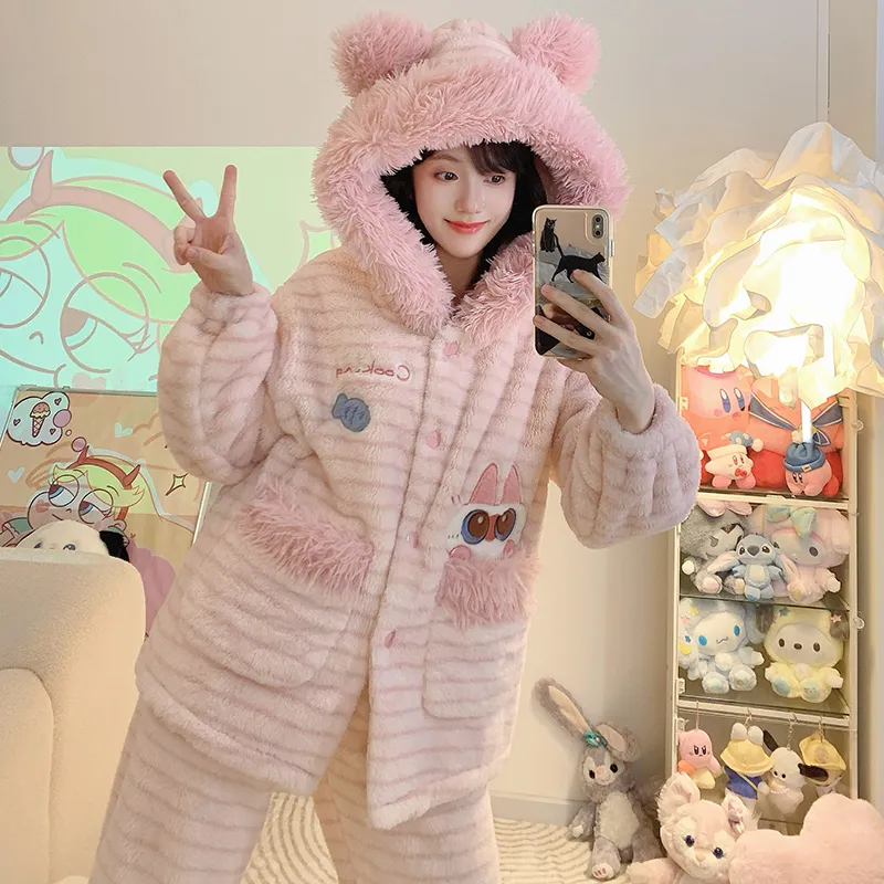 パジャマ レディース 冬 新作 美妃ベルベット カーディガン フード付き セット ゆったり 大きいサイズ 110kg 着用可能 ルームウェア M-5XL · 卸売 · OEM · 世界へ発送 - View 4