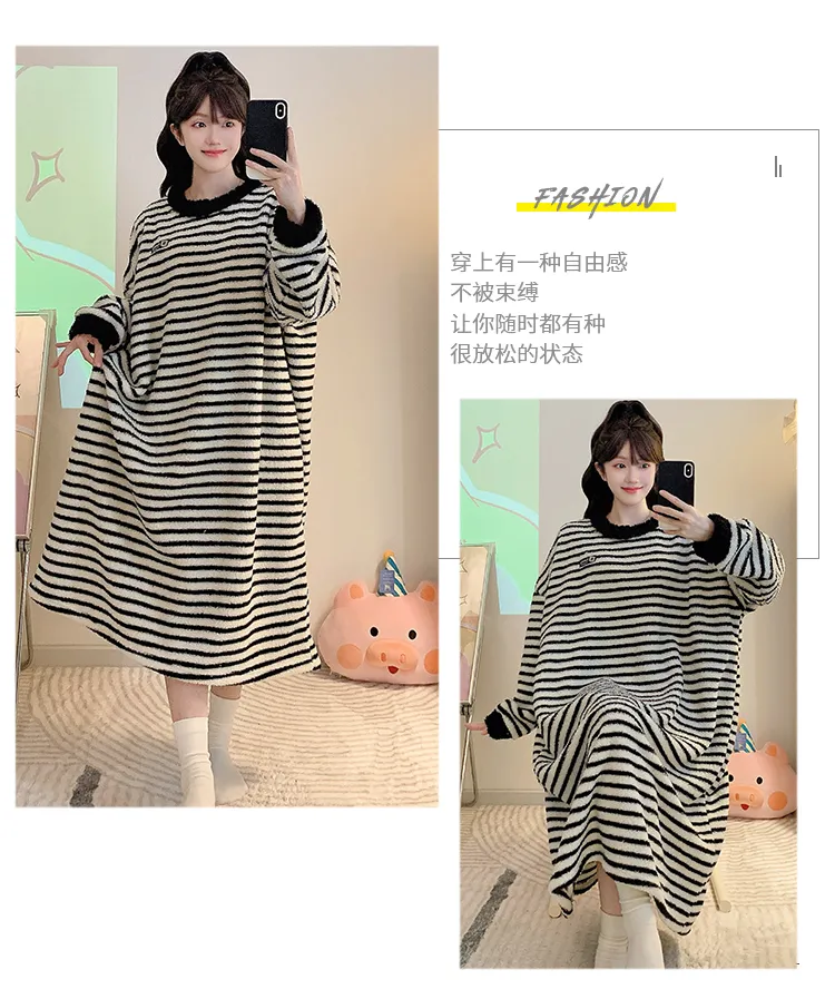 Women's Pajamas Winter New Half-Sherpa Fleece Nightdress Korean Style Loose Plus Size Up to 125kg Wearable Loungewear M-2XL · Wholesale · OEM · Worldwide Shipping - Detail 11