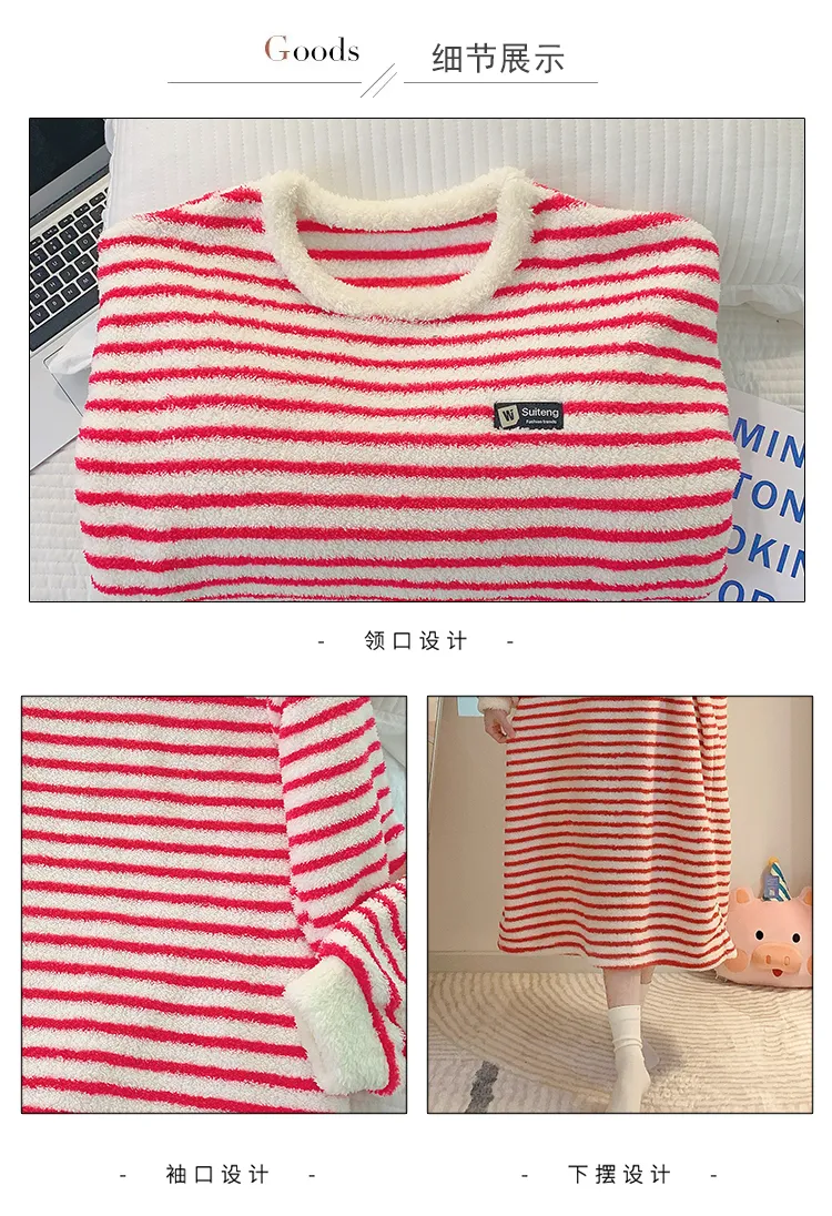 Women's Pajamas Winter New Half-Sherpa Fleece Nightdress Korean Style Loose Plus Size Up to 125kg Wearable Loungewear M-2XL · Wholesale · OEM · Worldwide Shipping - Detail 3
