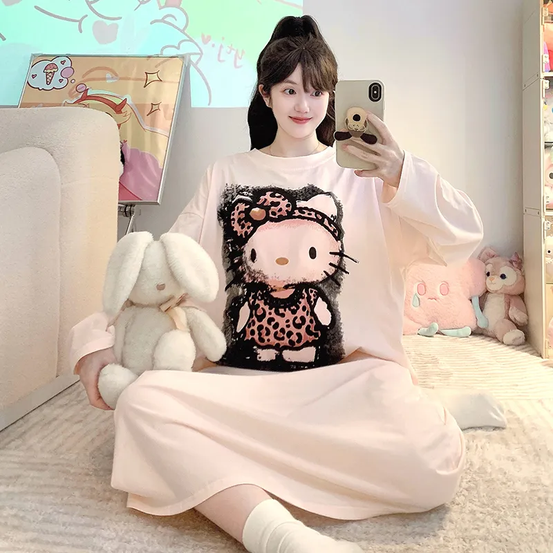Gaun tidur wanita model musim gugur baru katun stretch lengan panjang longgar ukuran besar bisa dipakai 150kg pakaian rumah 2XL-5XL · Grosir · OEM · Pengiriman Global
