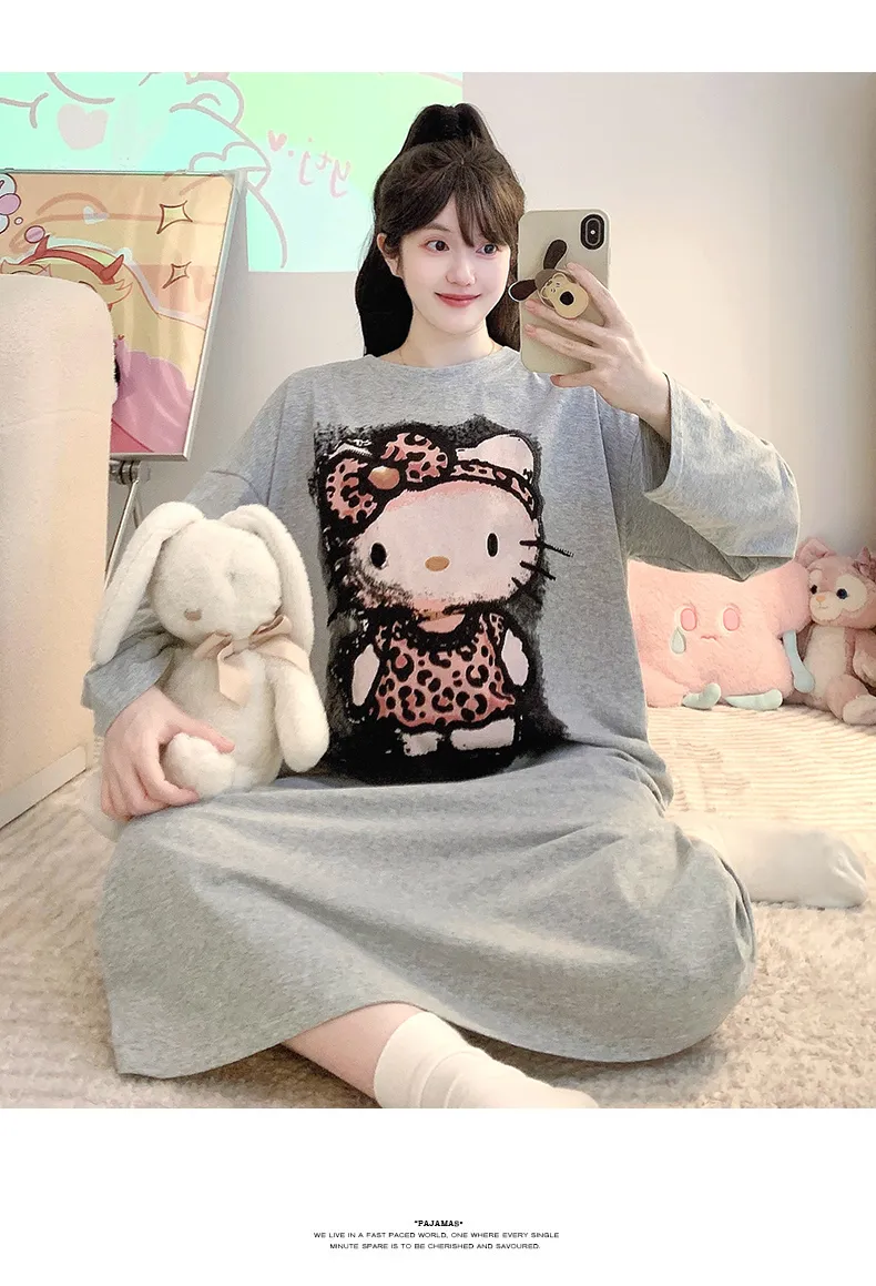 순면 잠옷 여성 봄가을 캐주얼 루즈핏 긴팔 미디엄 롱 슬립 대码 125kg 홈웨어 · 도매 · OEM · 전 세계 배송 - Detail 13