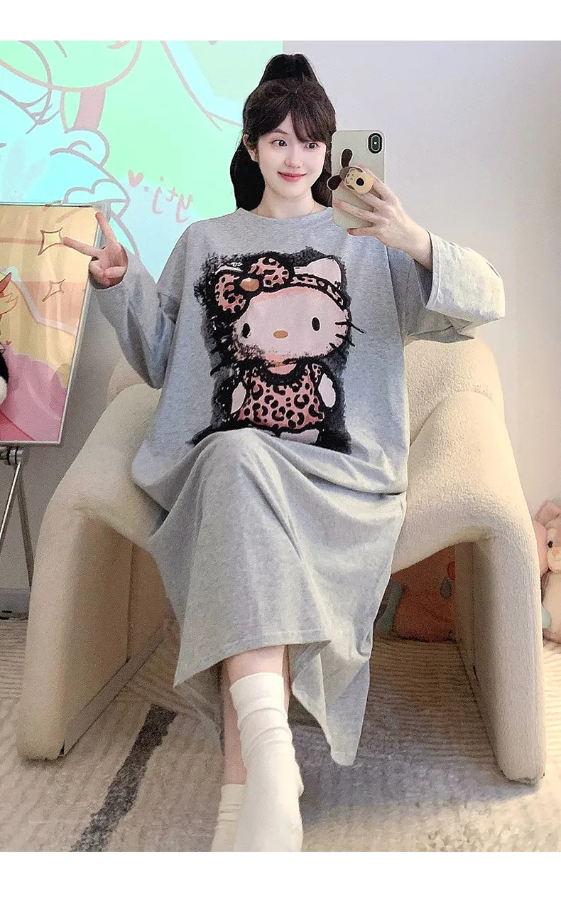 순면 잠옷 여성 봄가을 캐주얼 루즈핏 긴팔 미디엄 롱 슬립 대码 125kg 홈웨어 · 도매 · OEM · 전 세계 배송 - Detail 10