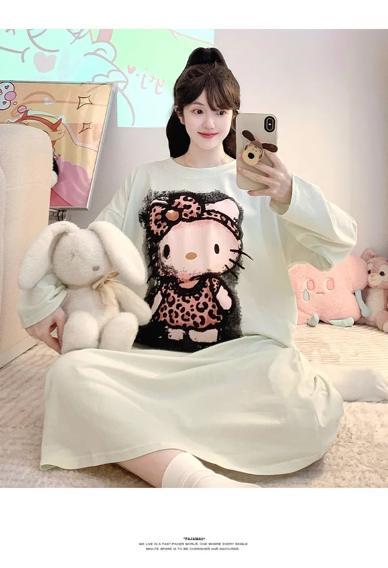 순면 잠옷 여성 봄가을 캐주얼 루즈핏 긴팔 미디엄 롱 슬립 대码 125kg 홈웨어 · 도매 · OEM · 전 세계 배송 - Detail 17