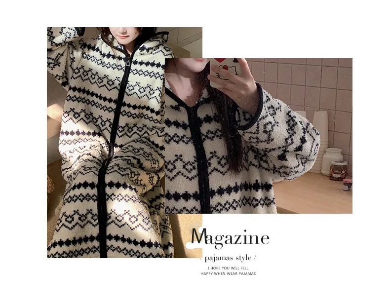 Robe de nuit à capuche longue à fermeture éclair en velours double face pour femme, pyjama d'intérieur ample grande taille 250 jin · Grossiste · OEM · Mondial - Detail 15