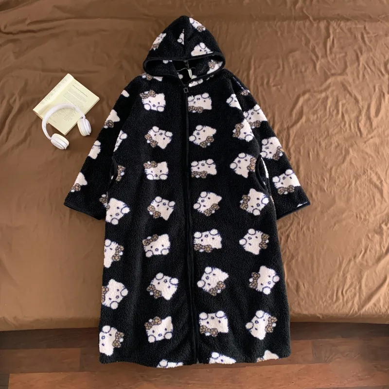 Robe de nuit à capuche longue à fermeture éclair en velours double face pour femme, pyjama d'intérieur ample grande taille 250 jin · Grossiste · OEM · Mondial - View 2