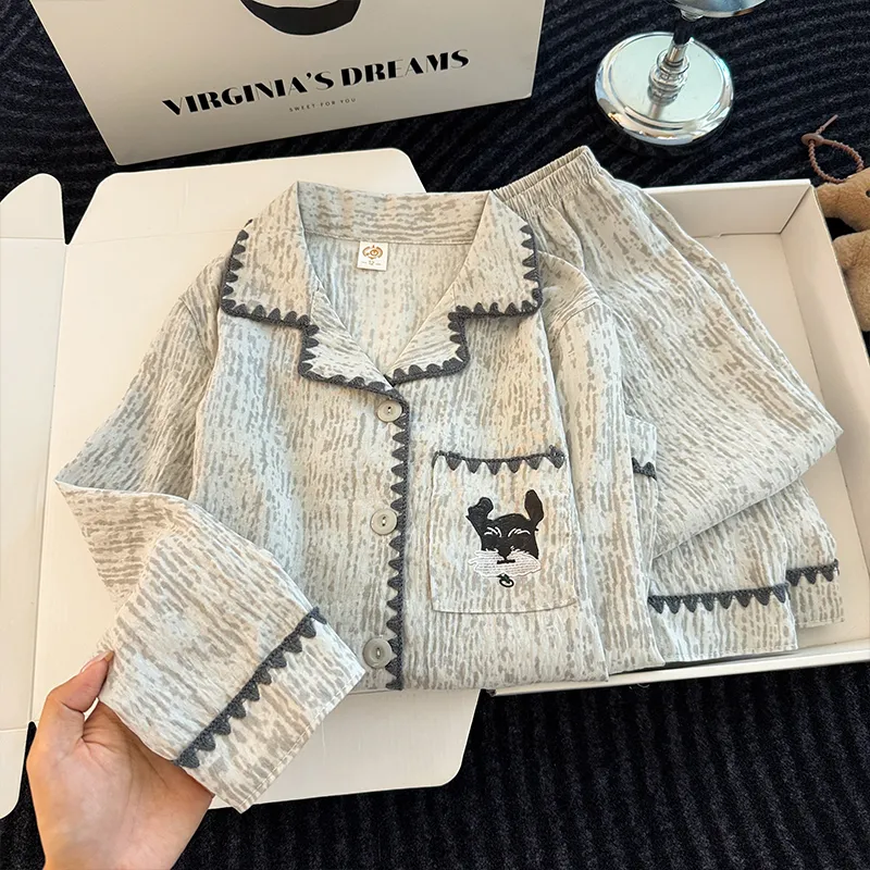 Autumn Winter Girls' Mid-Large Children Long Sleeve Long Pants Cardigan Lapel Loungewear · Wholesale · OEM · Worldwide Shipping - Detail 5
