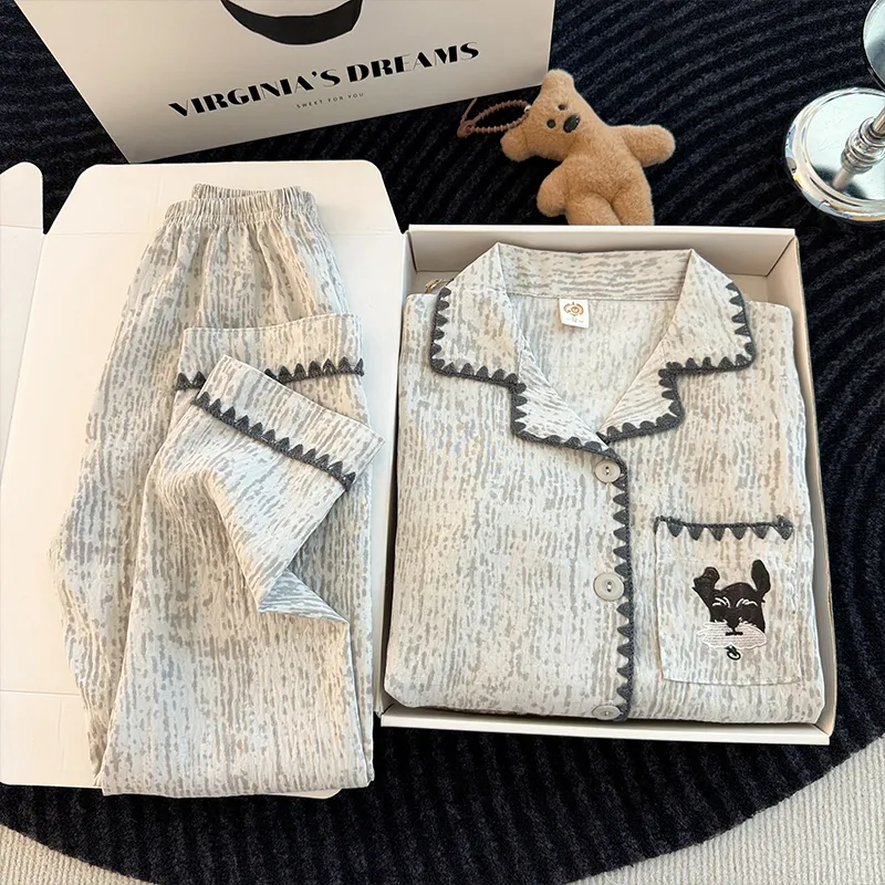 Autumn Winter Girls' Mid-Large Children Long Sleeve Long Pants Cardigan Lapel Loungewear · Wholesale · OEM · Worldwide Shipping - Detail 8