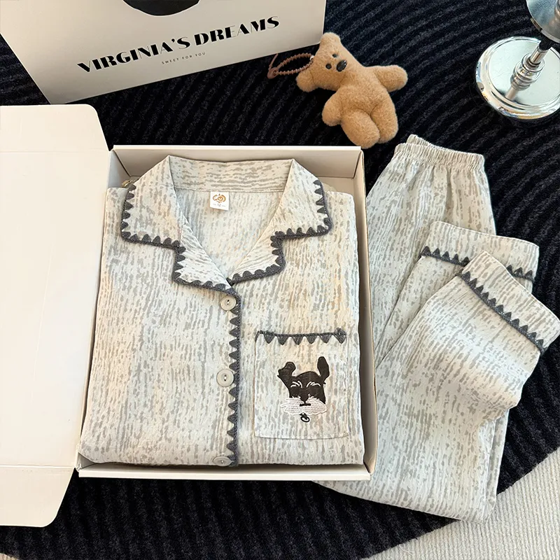 Autumn Winter Girls' Mid-Large Children Long Sleeve Long Pants Cardigan Lapel Loungewear · Wholesale · OEM · Worldwide Shipping - Detail 6