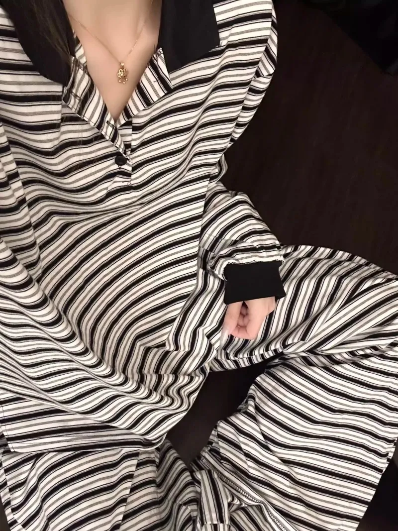 8069 Color-Block Striped 2026 Spring/Autumn New Women's Pajama Set, Korean Style Trendy Striped Loungewear · Wholesale · OEM · Worldwide Shipping