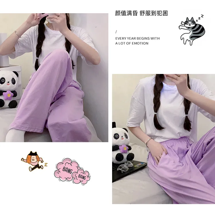 Women's Pure Cotton Sleep Pants Summer Casual Loungewear Soft Comfortable Minimalist Solid Color Mid-Rise Wearable Outside Loose Home Pants · Wholesale · OEM · Worldwide Shipping - Detail 6