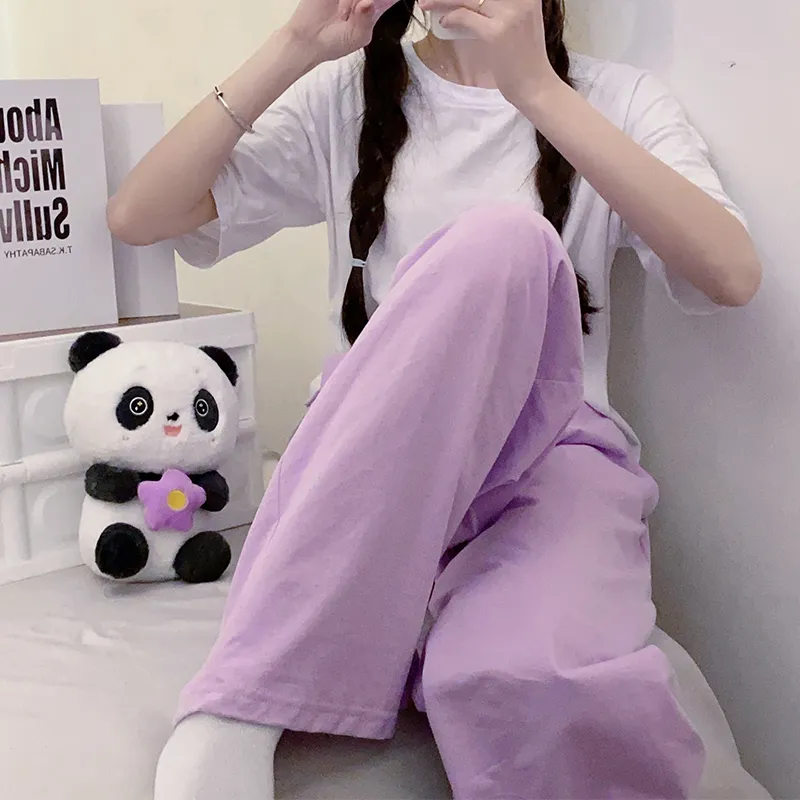 Women's Pure Cotton Sleep Pants Summer Casual Loungewear Soft Comfortable Minimalist Solid Color Mid-Rise Wearable Outside Loose Home Pants · Wholesale · OEM · Worldwide Shipping - View 1