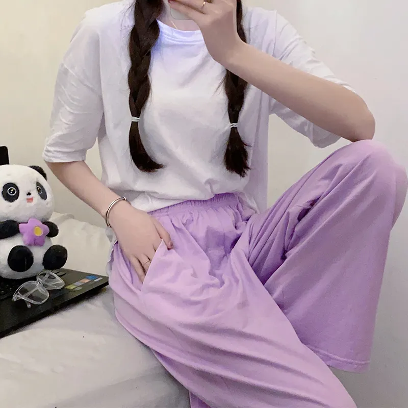 Women's Pure Cotton Sleep Pants Summer Casual Loungewear Soft Comfortable Minimalist Solid Color Mid-Rise Wearable Outside Loose Home Pants · Wholesale · OEM · Worldwide Shipping - View 4