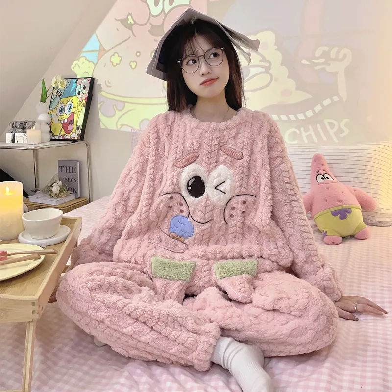 New Autumn Winter Pajamas Girls Wheat Ear Jacquard Fleece 280g Round Neck Cute Cartoon Loungewear Warm Set · Wholesale · OEM · Worldwide Shipping - Detail 15