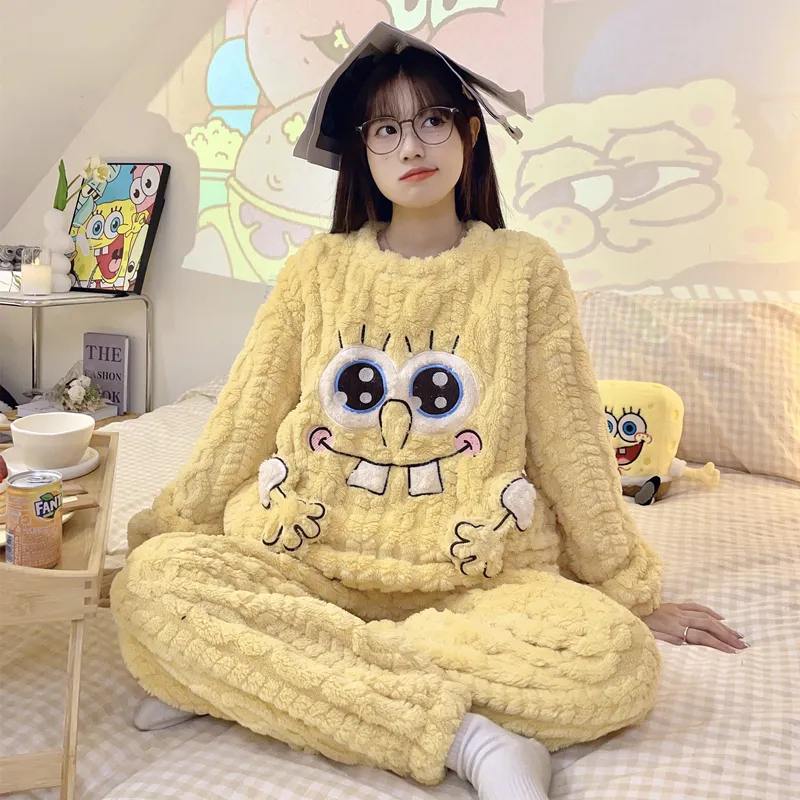 New Autumn Winter Pajamas Girls Wheat Ear Jacquard Fleece 280g Round Neck Cute Cartoon Loungewear Warm Set · Wholesale · OEM · Worldwide Shipping - Detail 16