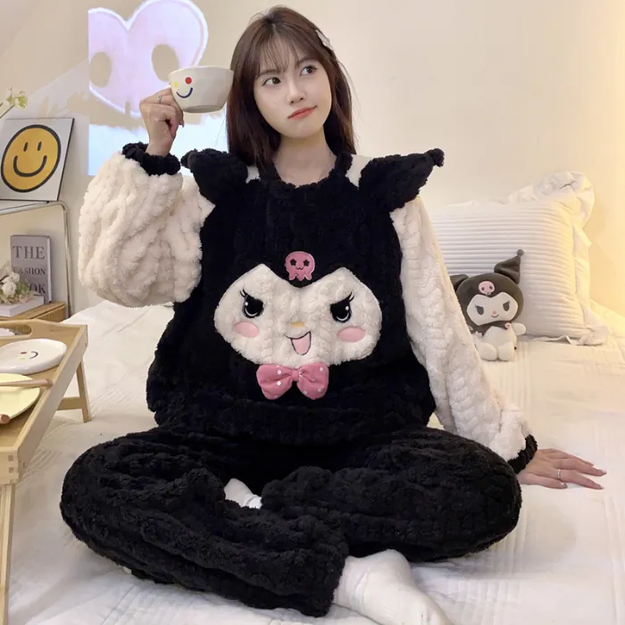 New Autumn Winter Pajamas Girls Wheat Ear Jacquard Fleece 280g Round Neck Cute Cartoon Loungewear Warm Set · Wholesale · OEM · Worldwide Shipping - Detail 2
