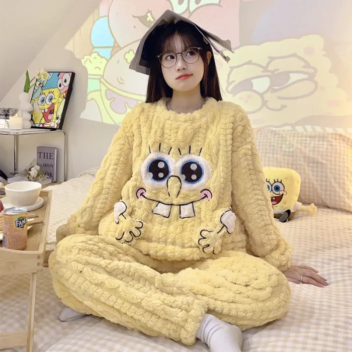 New Autumn Winter Pajamas Girls Wheat Ear Jacquard Fleece 280g Round Neck Cute Cartoon Loungewear Warm Set · Wholesale · OEM · Worldwide Shipping - Detail 4