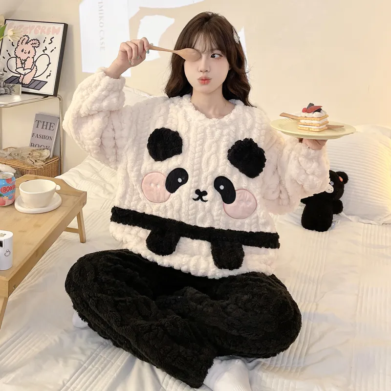 New Autumn Winter Pajamas Girls Wheat Ear Jacquard Fleece 280g Round Neck Cute Cartoon Loungewear Warm Set · Wholesale · OEM · Worldwide Shipping - Detail 23