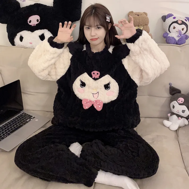 New Autumn Winter Pajamas Girls Wheat Ear Jacquard Fleece 280g Round Neck Cute Cartoon Loungewear Warm Set · Wholesale · OEM · Worldwide Shipping - Detail 14