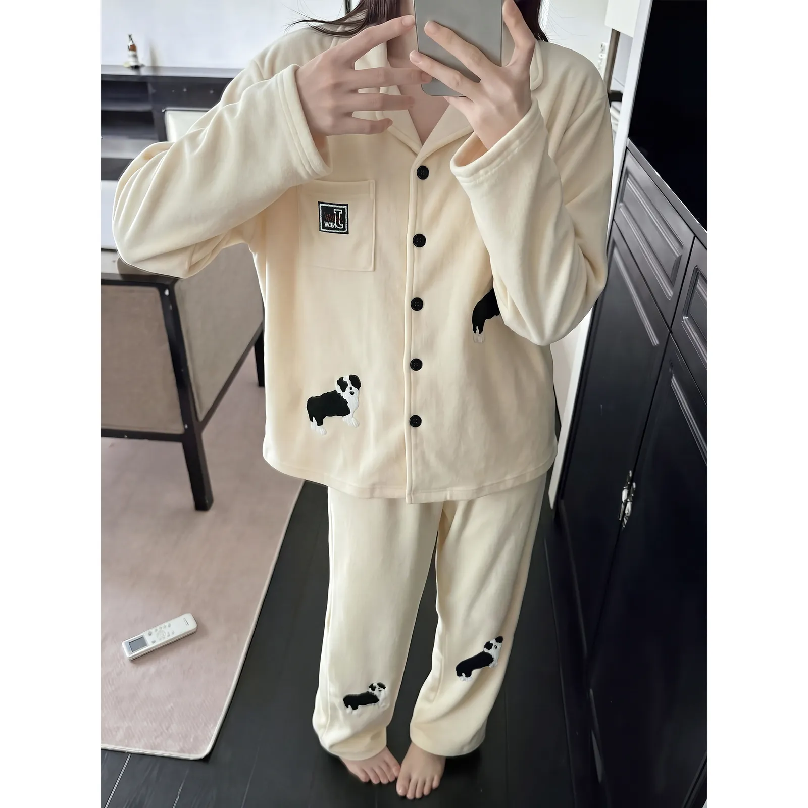 Cashmere Silk Pajamas for Women Autumn Winter Long Sleeve Long Pants Cardigan Casual Loungewear Set Wearable Outside · Wholesale · OEM · Worldwide Shipping - Detail 3