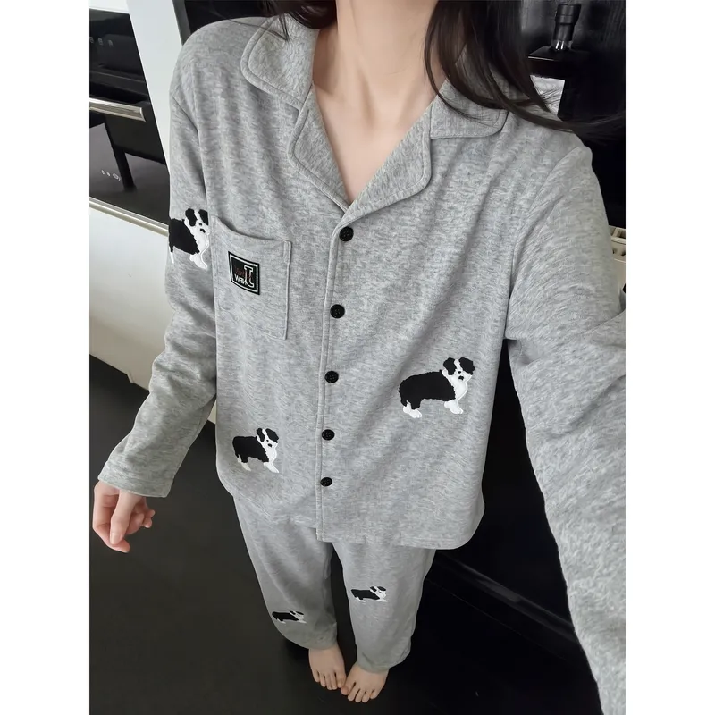 Cashmere Silk Pajamas for Women Autumn Winter Long Sleeve Long Pants Cardigan Casual Loungewear Set Wearable Outside · Wholesale · OEM · Worldwide Shipping - View 1