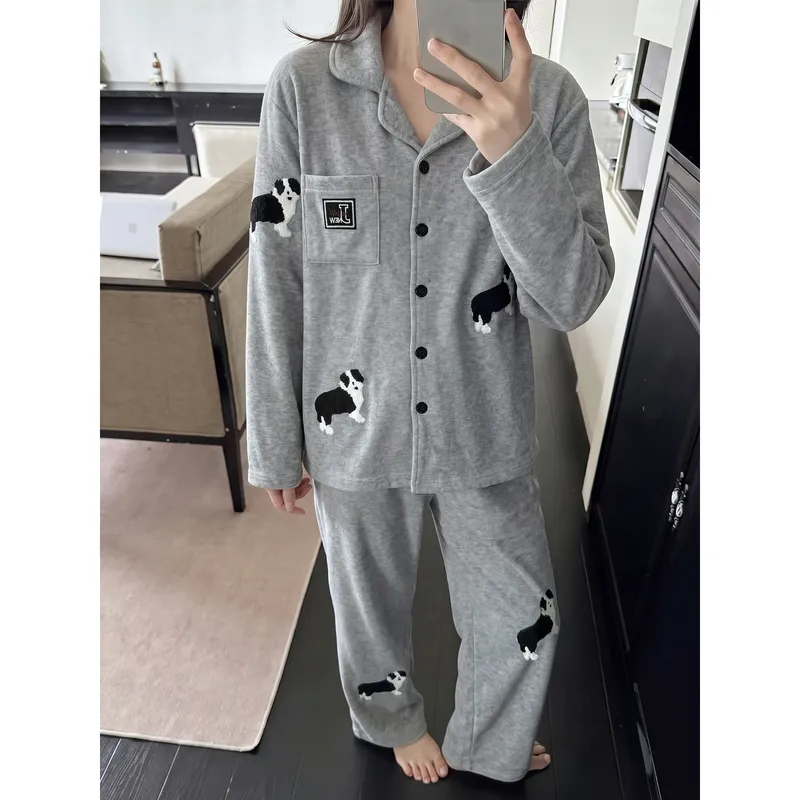Cashmere Silk Pajamas for Women Autumn Winter Long Sleeve Long Pants Cardigan Casual Loungewear Set Wearable Outside · Wholesale · OEM · Worldwide Shipping - View 3