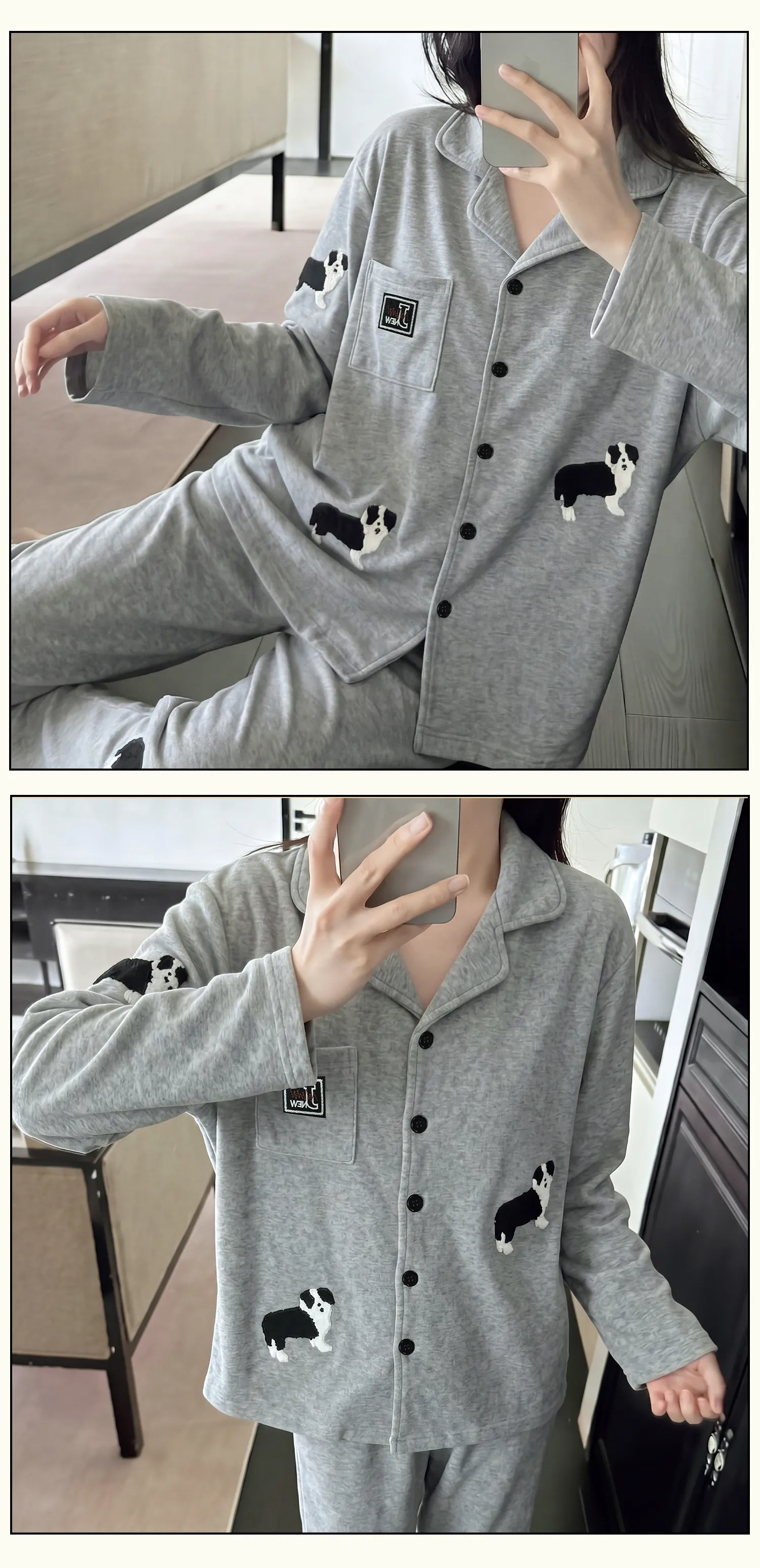 Cashmere Silk Pajamas for Women Autumn Winter Long Sleeve Long Pants Cardigan Casual Loungewear Set Wearable Outside · Wholesale · OEM · Worldwide Shipping - Detail 13