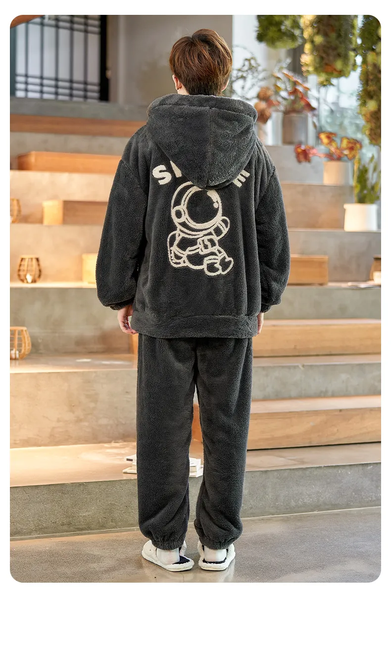 2024 Men's Autumn/Winter Thick Long Plush Zip-Up Hooded Thermal Loungewear Set · Wholesale · OEM · Worldwide Shipping - Detail 16