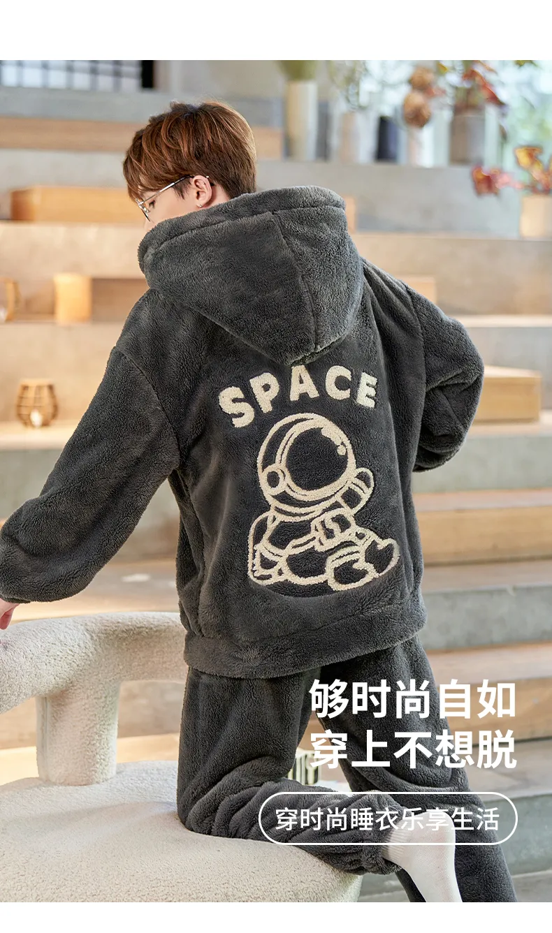 2024 Men's Autumn/Winter Thick Long Plush Zip-Up Hooded Thermal Loungewear Set · Wholesale · OEM · Worldwide Shipping - Detail 14