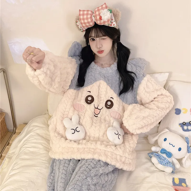 Nouveauté automne-hiver pyjama jeune fille maille épis de blé velours 280 g col rond adorables dessins animés ensemble de pyjama chaud · Grossiste · OEM · Mondial - Detail 20