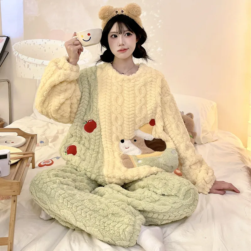 Nouveauté automne-hiver pyjama jeune fille maille épis de blé velours 280 g col rond adorables dessins animés ensemble de pyjama chaud · Grossiste · OEM · Mondial - Detail 23