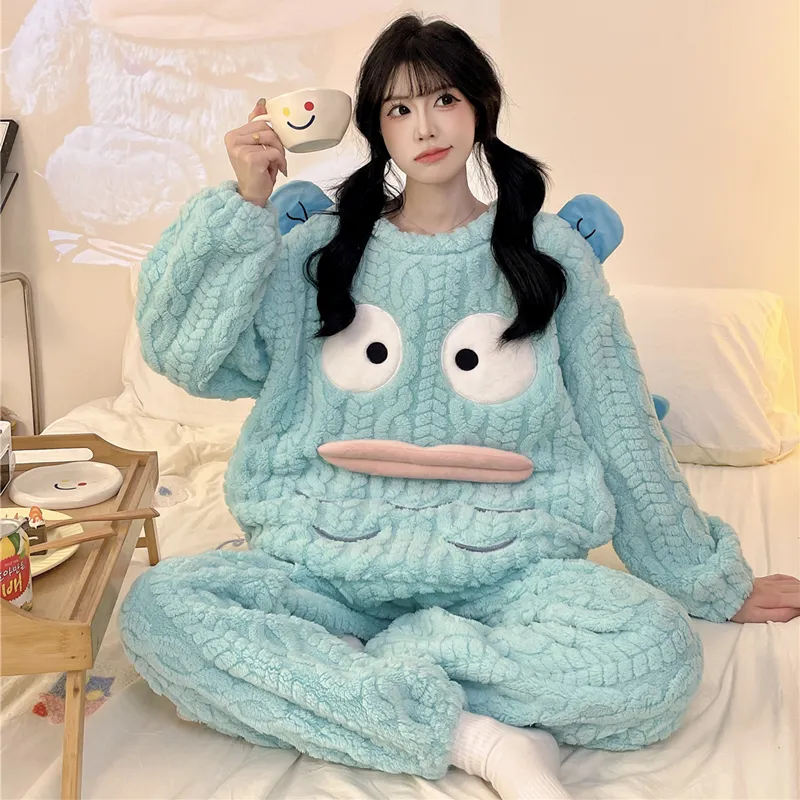 Nouveauté automne-hiver pyjama jeune fille maille épis de blé velours 280 g col rond adorables dessins animés ensemble de pyjama chaud · Grossiste · OEM · Mondial - View 1