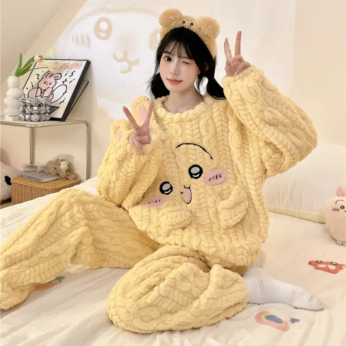 Nouveauté automne-hiver pyjama jeune fille maille épis de blé velours 280 g col rond adorables dessins animés ensemble de pyjama chaud · Grossiste · OEM · Mondial - Detail 6
