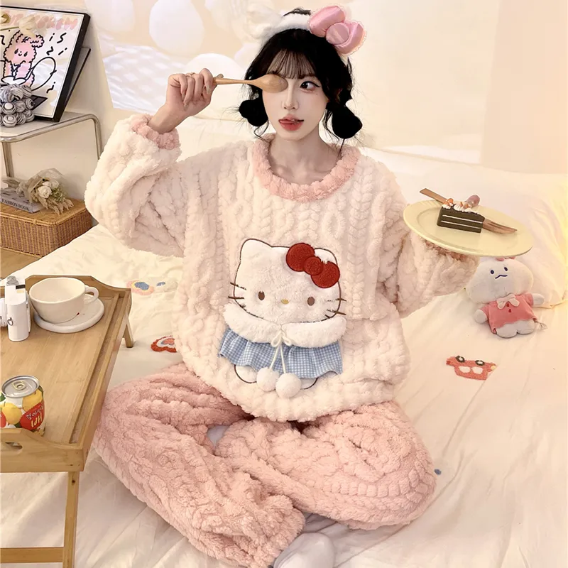 Nouveauté automne-hiver pyjama jeune fille maille épis de blé velours 280 g col rond adorables dessins animés ensemble de pyjama chaud · Grossiste · OEM · Mondial - Detail 22