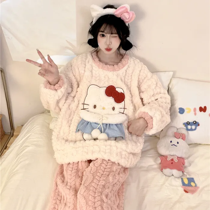 Nouveauté automne-hiver pyjama jeune fille maille épis de blé velours 280 g col rond adorables dessins animés ensemble de pyjama chaud · Grossiste · OEM · Mondial - Detail 9