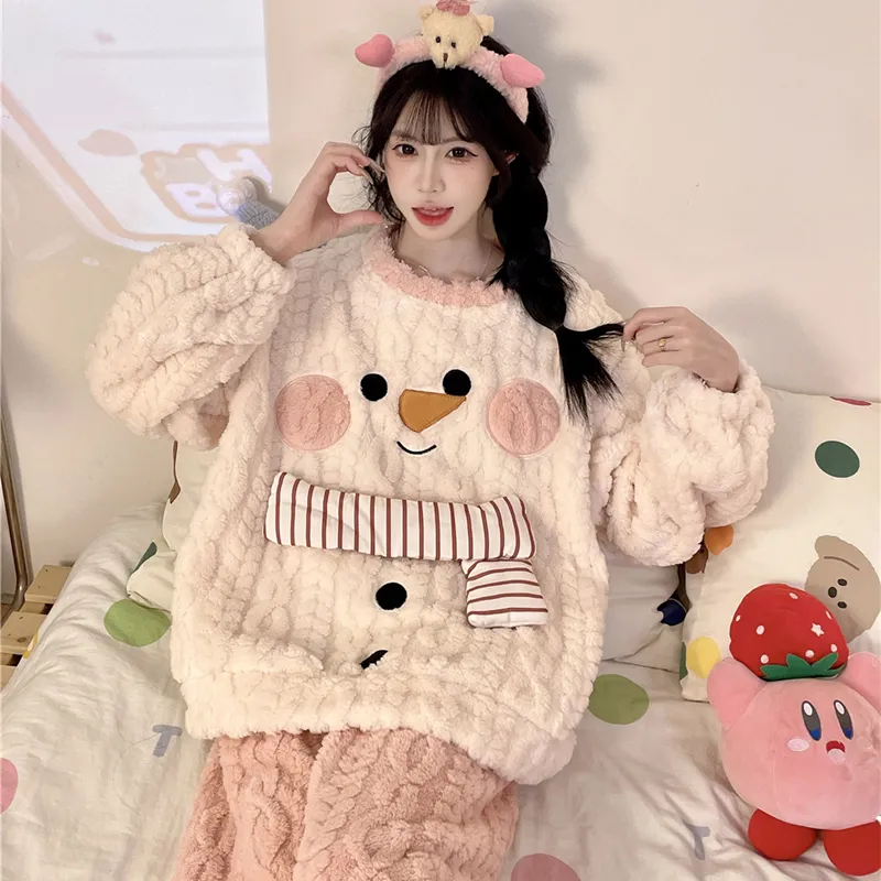 Nouveauté automne-hiver pyjama jeune fille maille épis de blé velours 280 g col rond adorables dessins animés ensemble de pyjama chaud · Grossiste · OEM · Mondial - View 3