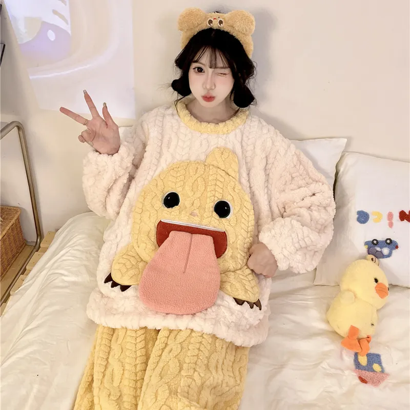 Nouveauté automne-hiver pyjama jeune fille maille épis de blé velours 280 g col rond adorables dessins animés ensemble de pyjama chaud · Grossiste · OEM · Mondial - Detail 21